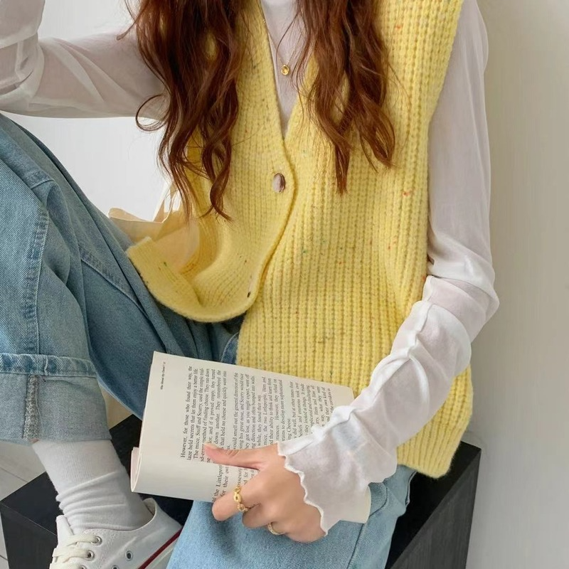 BEAUTANA sweter z dzianiny kamizelka dla kobiet 2021 jesień solidny sweter z dekoltem w stylu koreańskim luźny, szykowny przędza dziewiarska prążkowany podkoszulek