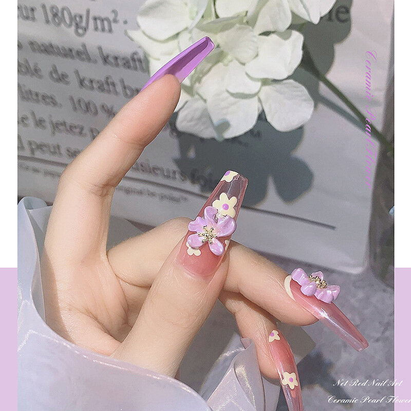 1 pçs 3d suave de luxo colorido cerâmica pérola flores arte do prego strass jóias decorações manicure dicas diy