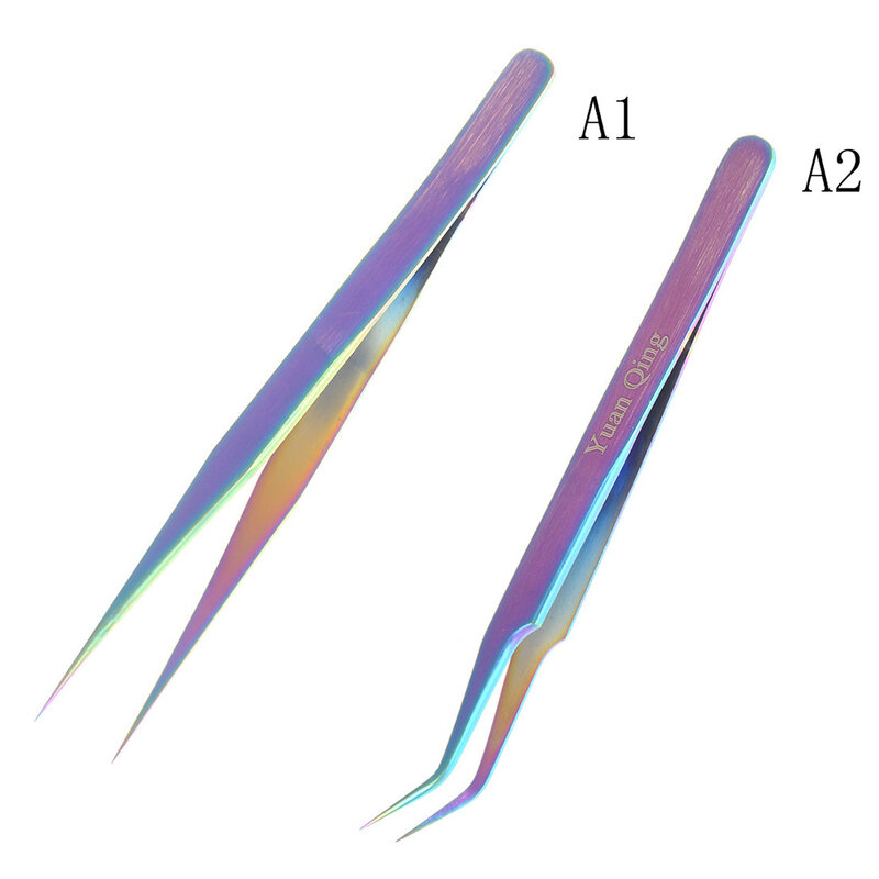 Pince à épiler en acier inoxydable, outil de ramassage de strass colorés arc-en-ciel pince à épiler droite ou incurvée outils électroniques de bricolage outils de réparation