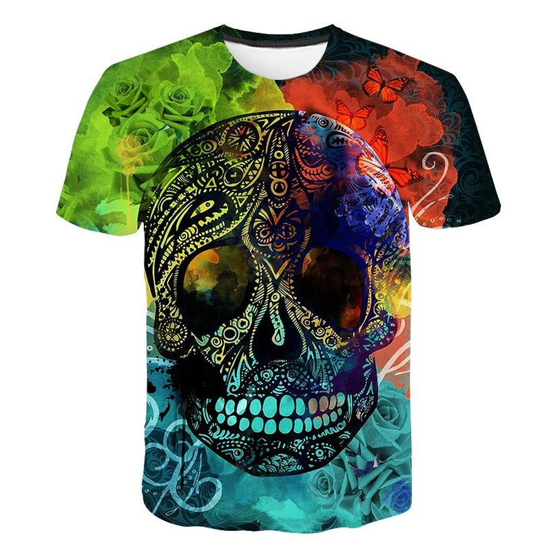 3D 프린트 해골 라운드넥 남성 티셔츠, 2020 년 여름 패션 록 최신 고딕 펑크 티셔츠, 베스트 셀러, 반팔, 통기성 상의