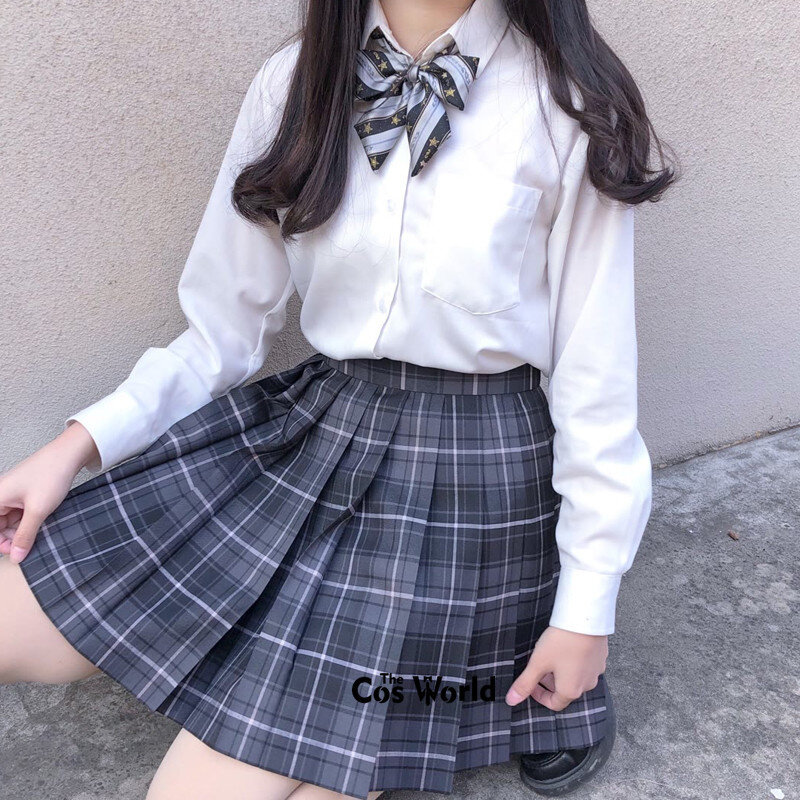 [Rokerige Grijze] Meisje Vrouwen Japanse Zomer Hoge Taille Geplooide Plaid Rokken Voor Jk Schooluniform Studenten doeken