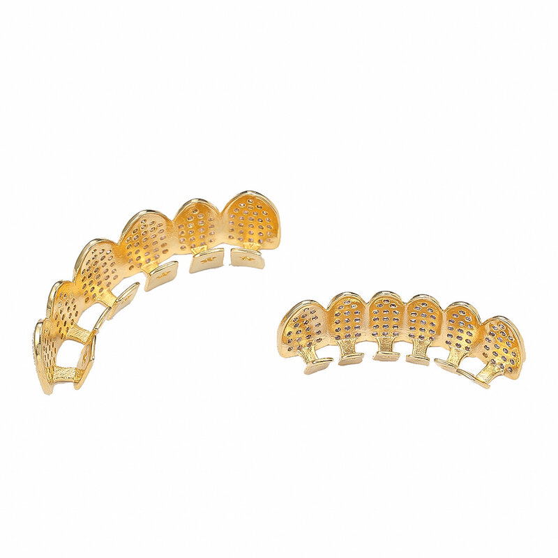 Real Gold-Plated Micro-Inlaid Gold Teeth Pink Zircon Braces Hip Hop Hip Hop Braces Halloween Hip Hop Accessories