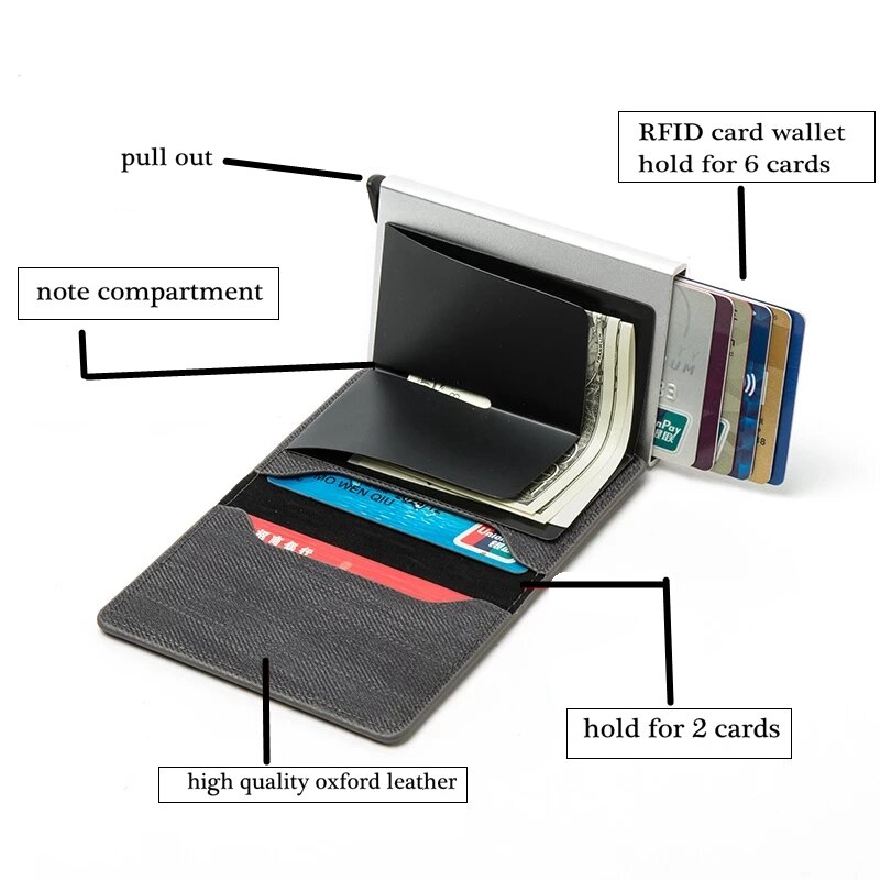 Деловой бумажник для удостоверения личности для женщин и мужчин, металлический женский бумажник, чехол для Карт RFID, маленький кошелек, мужс...