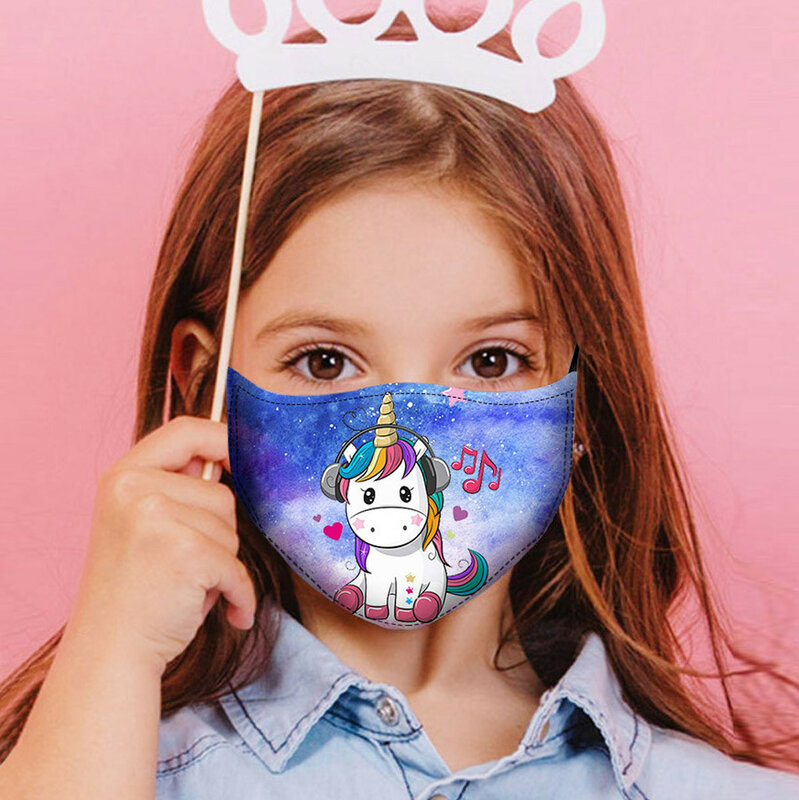Mascarilla facial de unicornio estampada para bebé, lavable, con dibujos animados, Kawaii, reutilizable