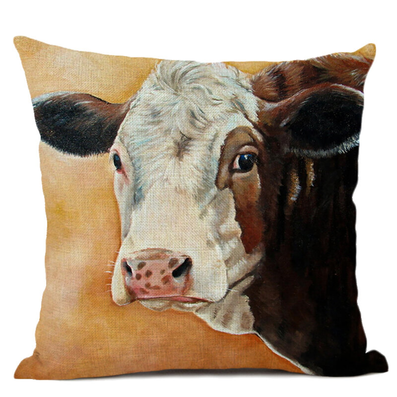 Housse de coussin en lin 45x45cm, décoration artistique, motif de mouton ou de bœuf, pour la maison, canapé