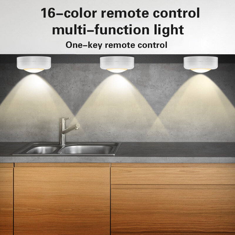Luz LED nocturna portátil para debajo del armario, lámpara regulable de 16 colores RGB, control remoto inalámbrico, para cocina, dormitorio y escalera