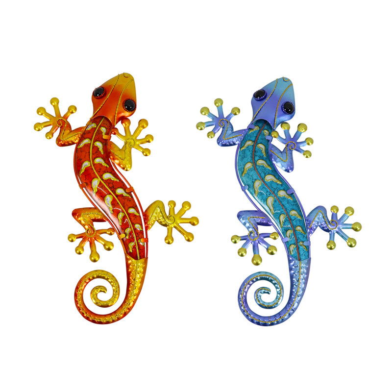 Gecko – décoration murale en métal, pour la maison, pour la décoration de Jardin, Statues d'extérieur, Sculptures et animaux de Jardin, ensemble de 2