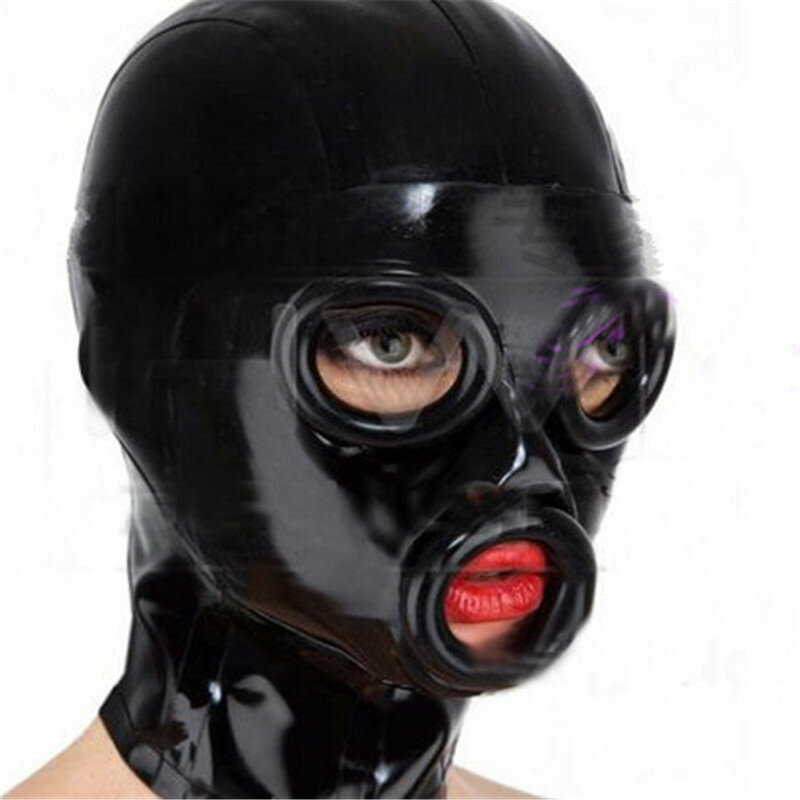 Hot Sexy Schwarz Volle Gesicht Natürliche Latex Kapuze Offenen Auge Mund für Frauen Sexy Handgemachte Erwachsene Cosplay Spiel Maske Spielzeug