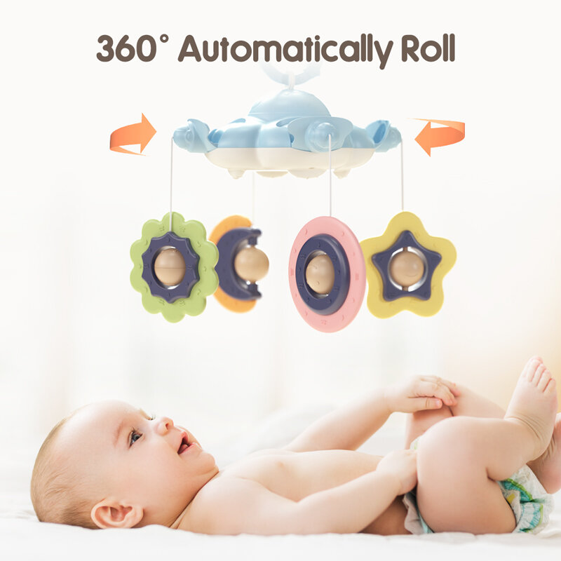 Baby Rasseln Krippe Mobiles Spielzeug Halter Drehen 360 ° flexible Rotation Mobile Neugeborenen Krippe Musical Box Projektion Infant Baby spielzeug