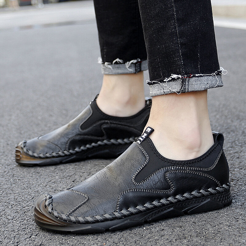 2021 New Men Casual Shoes Fashion Soft Leather Driving Shoes Brand Slip On Flat Shoes Loafers Moccasins Men Shoes Big Size 47