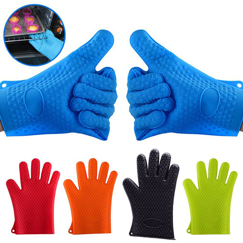 Силиконовые перчатки с пятью пальцами, 2 пары, перчатки для защиты от ожогов в микроволновой печи, перчатки с изоляцией при высоких температ...