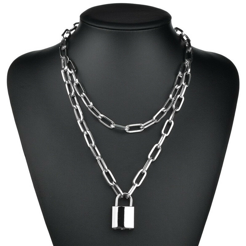 Collar de cadena de doble capa con forma de corazón para mujer, colgante de cuello, cadena larga, punk, joyería gótica