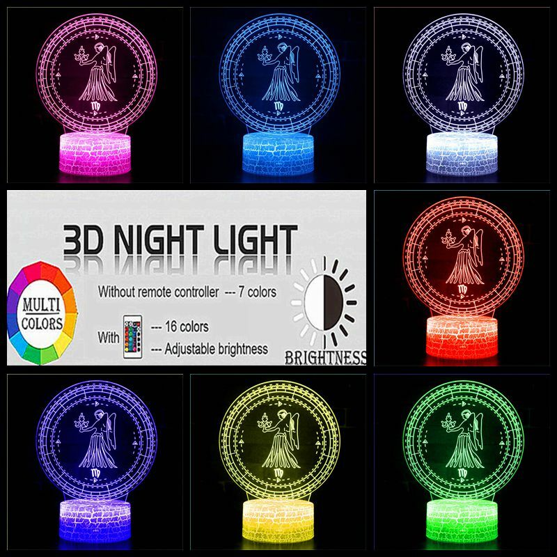 3d luz da noite 12 constelação luz virgem guardião deidade anjo da guarda presente de aniversário natal decoração do desktop