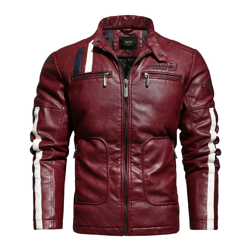 Nouvelle veste de moto en cuir pour hommes coupe-vent Biker vestes en Faux cuir pour hommes broderie à rayures Patchwork manteaux en cuir PU M-4XL