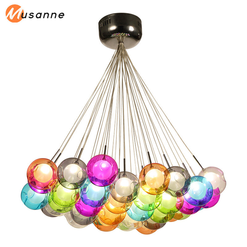 Modern LED color glass ball creative chandelier G4 96-265v restaurant living room ceiling chandelier indoor lighting