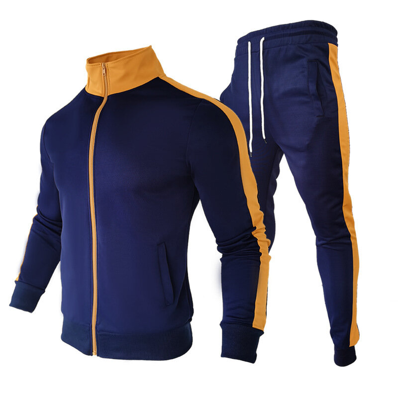 Мужской спортивный костюм из двух предметов, свитер-кардиган с высоким воротником и брюки для бега, весна-осень 2021