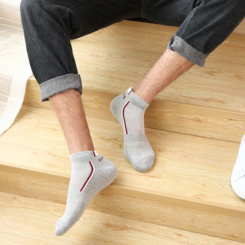 Calcetines deportivos de malla para hombre, medias cortas de algodón, transpirables, talla grande, 5 pares