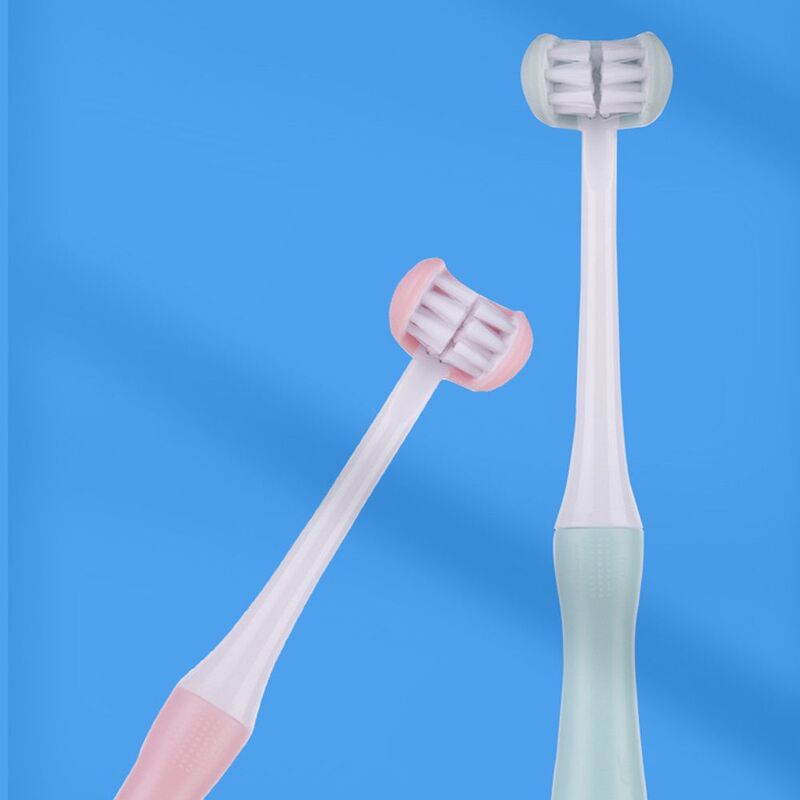 어린이 구강 위생 관리 크리 에이 티브 3면 치아 브러쉬 아기 훈련 칫솔 키즈 치아 구강 케어 도구 청소 2-12 년