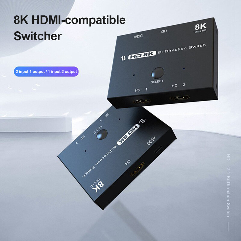 Hdmi-compatível 2.1 switcher adaptador 4k hd 120hz 1x 2/8k 60hz 2x1 bi-direção conversor divisor para acessórios ps4 interruptor