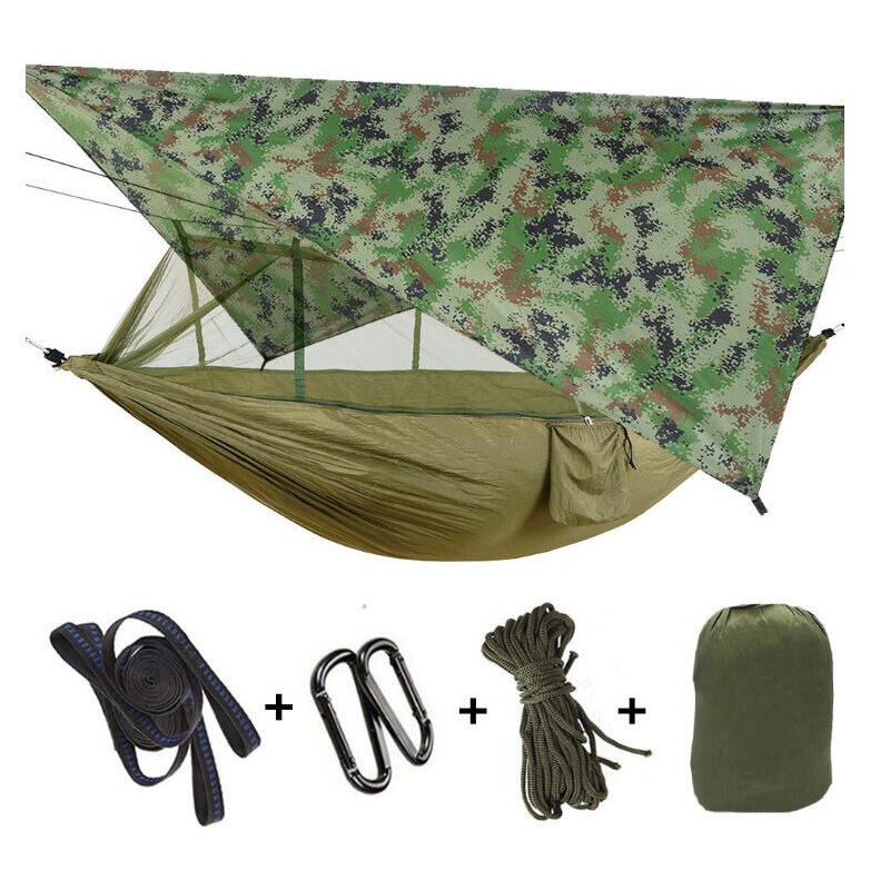 Camping Hammock dengan Kelambu dengan Terpal Tempat Tidur Gantung dengan Berjemur Shelter Tenda Tahan Air Pantai Tenda Warna