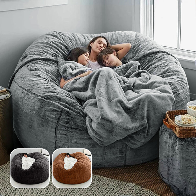 5FT Storage Bean Bag Chair Cover Soft Fluffy Bean Bag Cover Home Sofa Cover No Filler Stuffable Beanbag Lazy Sofa Bed Cover