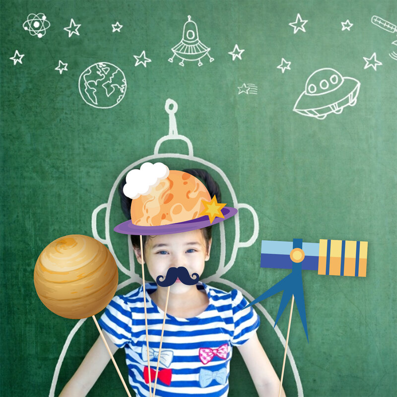 25 teile/satz coole Cartoon Space Planet Solor System Astronaut Sterne Thema Foto kabine Requisiten Geburtstag Baby party Party liefert