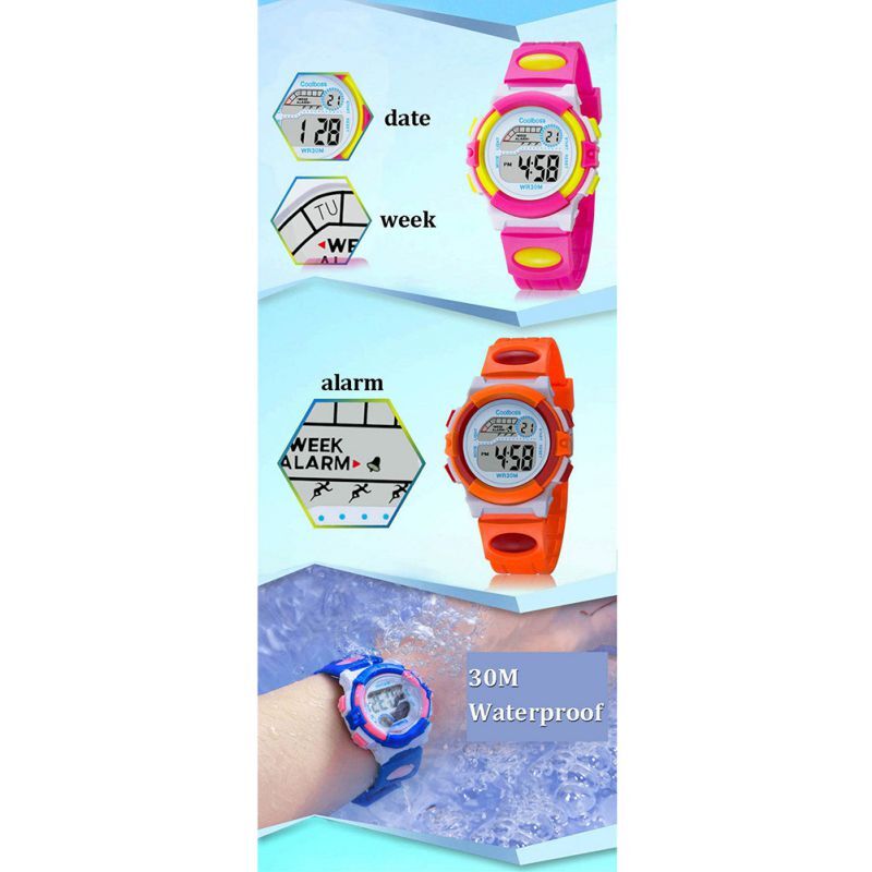 방수 스포츠 어린이 학생 시계 어린이 알람 시계 달력 다채로운 Led 손목 시계