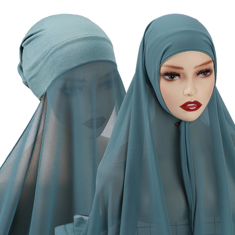 Hijab in Chiffon con cappuccio elastico in corda con cappuccio bolla sciarpa interna tinta unita pesante fascia elasticizzata Hijab copricapo Turbante