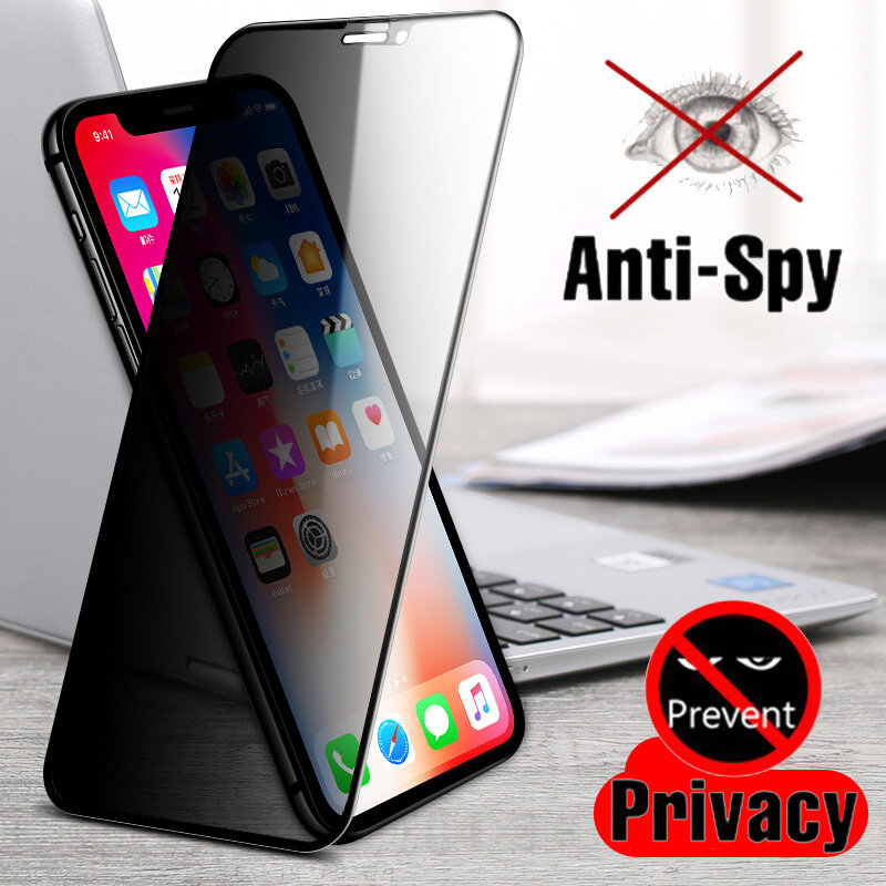 Anti spy telefone vidro para iphone 12 11 pro max mini x xs max 6s se 2020 privacidade protetor de tela para iphone xr 7 8 mais vidro
