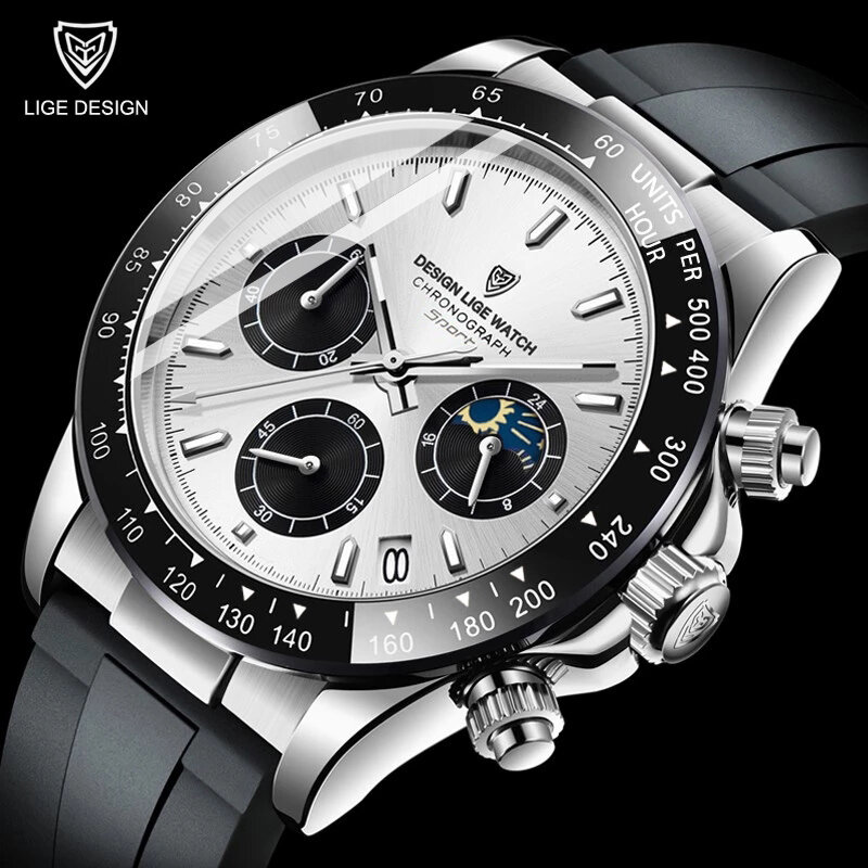 2021 nowy wodoodporny silicone pasek kwarcowy męskie zegarki Top marka luksusowe kreatywny 24 godziny księżyc wodoodporny chronograf relogio