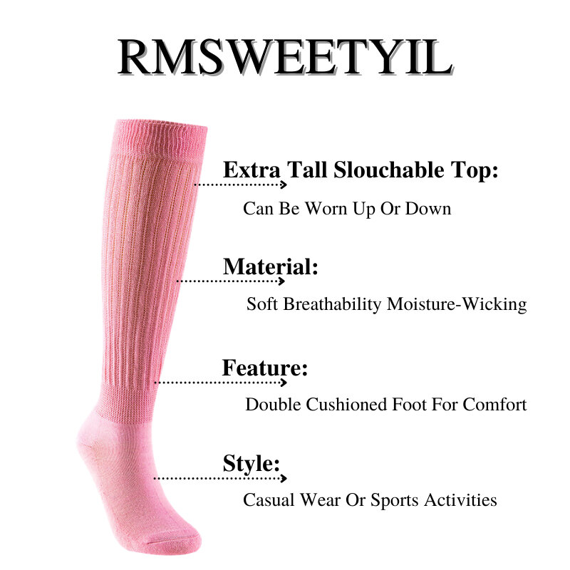 RMSWEETYIL Slouch Scrunchy ถุงเท้าผู้หญิงสีสันสดใสยาวสแต็ค Chunky ผ้าฝ้ายสุภาพสตรีหญิงสบายๆเข่าสูง Boot ถุงเท้า
