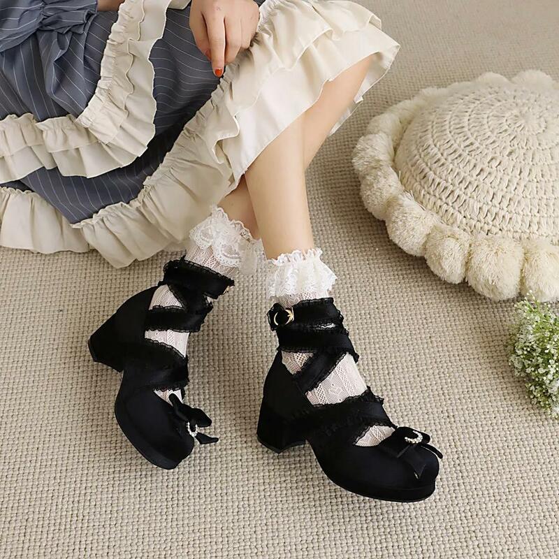 Lolita – chaussures à talons hauts pour femmes, Mary Jane, chaussures simples à nœud mignon pour étudiantes japonaises