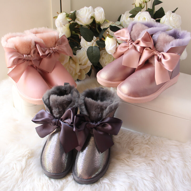 Nova chegada botas de neve 2022 sapatos femininos de lã real inverno botas quentes genuíno couro de pele de carneiro natural não-deslizamento botas femininas