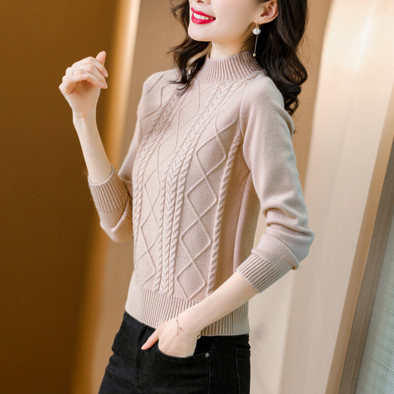 Outono/inverno novo estilo meia alta pescoço grosso suéter de caxemira moda feminina fino-ajuste camisola de malha pulôver