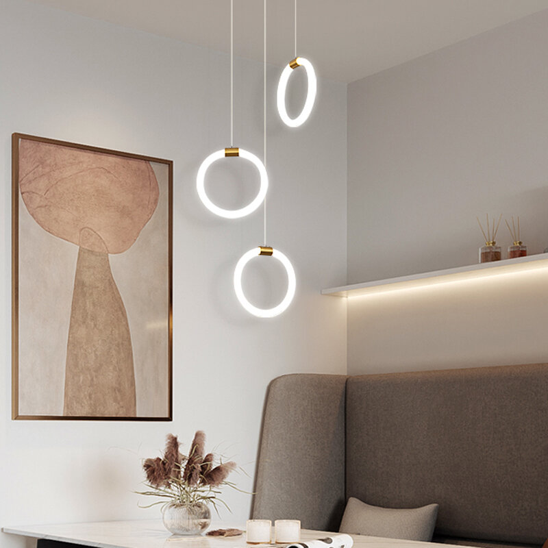 Fpinfando-モダンなデザインのLEDペンダントシーリングライト,装飾的なアクリルリングランプ,寝室,キッチン,照明器具