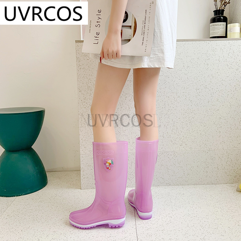 2021 neue Hohe Regen Stiefel Frauen Outdoor Cartoon Gelee Wasser Stiefel Nette Slip-on PVC Regen Schuhe gummi-überschuhe weibliche galoschen