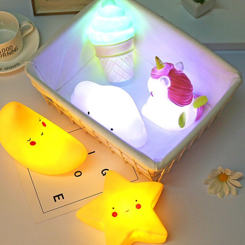 Cute Star Moon Cloud Night Light Led Unicorn Dinosaur Night Lamp per regalo di natale capodanno lampada da letto per bambini