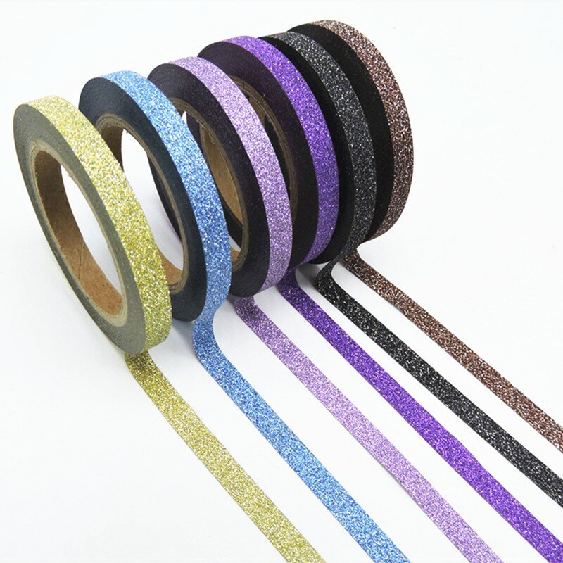 Juego de cintas Washi brillantes de diferentes colores, cintas decorativas de papelería japonesa para álbum de recortes, cinta adhesiva de calidad, 6 unids/set por juego
