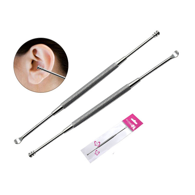 Kit de herramientas multifunción para el cuidado de la cera del oído, cuchara espiral de acero inoxidable de doble punta portátil, 2 en 1