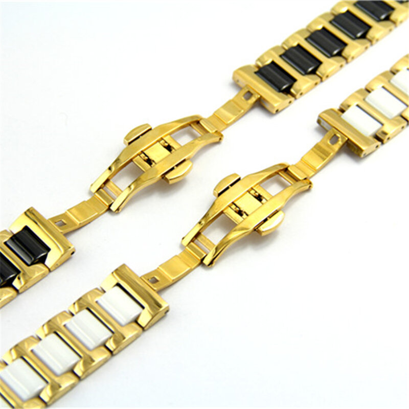 Bracelet de montre en céramique en acier inoxydable, 12-22mm, Rose or noir, lisse, Interface universelle