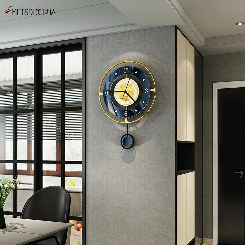 MEISD ساعة جدار معدنية ساعة الحديد المطاوع البندول للمنزل الداخلية غرفة المعيشة الديكور الساعات الصناعية شحن مجاني