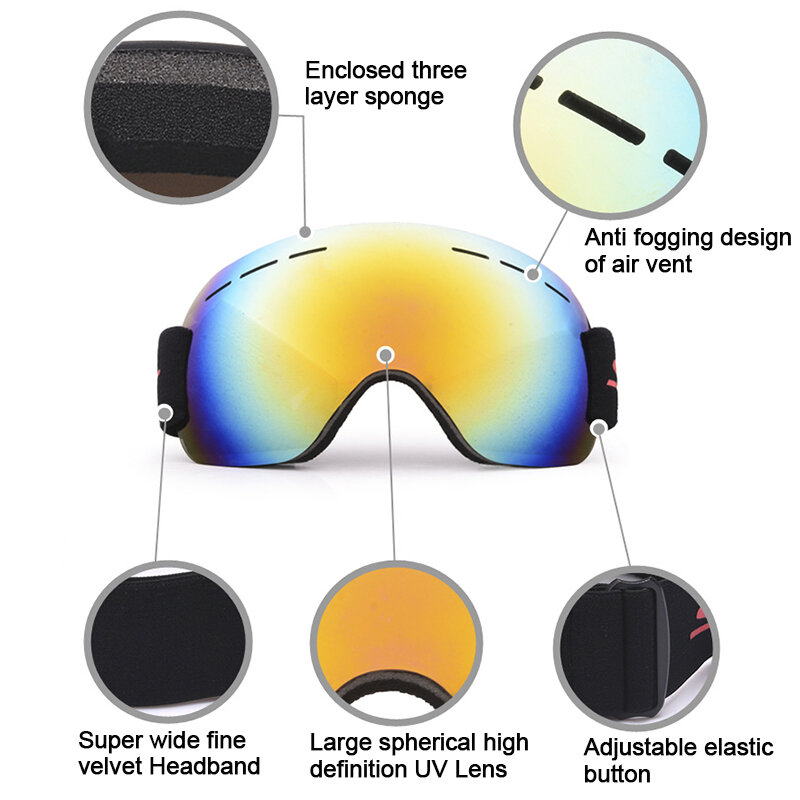Occhiali da sci antivento UV400 occhiali da sci antiappannamento sci neve uomo donna occhiali da Snowboard