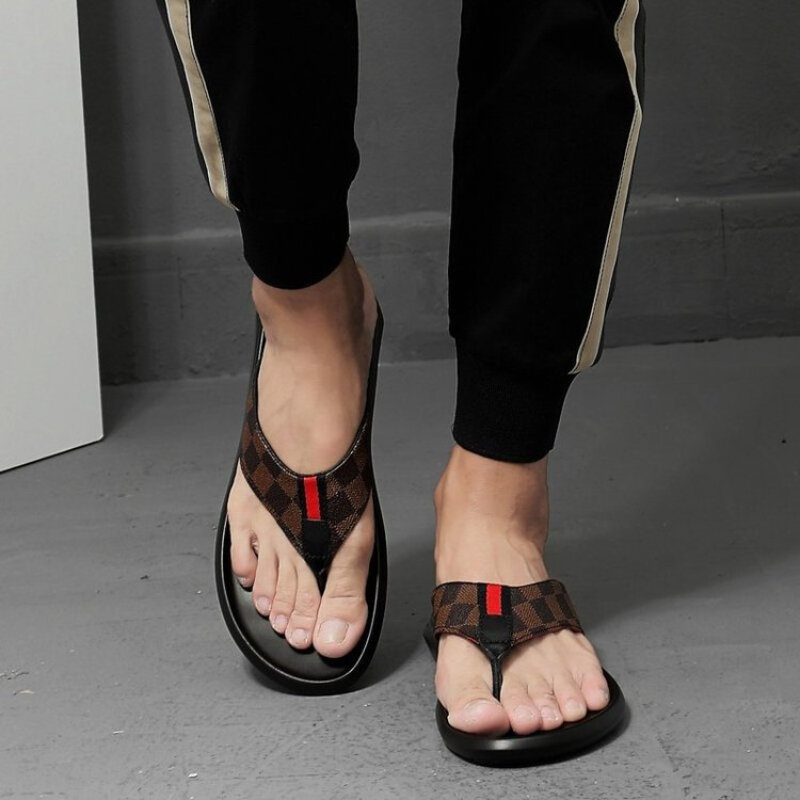 2021 Новая Летняя мужская обувь на каждый день с принтом вьетнамки из искусственной кожи классические простые с открытым носком; Удобная обув...