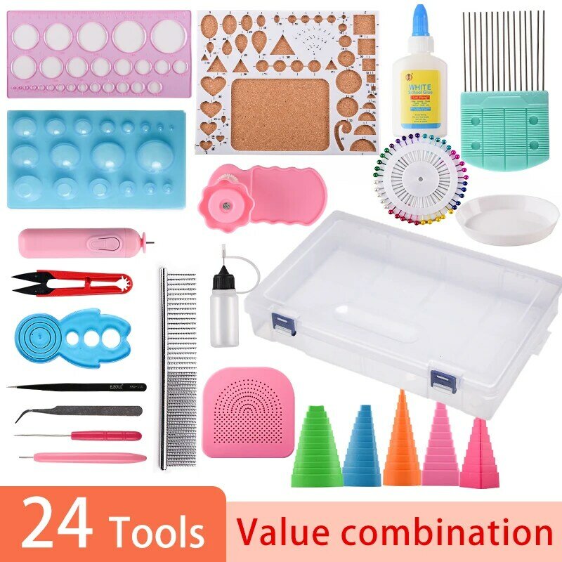 Conjunto de ferramentas para desconto em papel, 24 ferramentas, faça você mesmo, ferramentas necessárias, caixa de armazenamento, artesanato, álbum de recortes, kit de ferramentas de quilling
