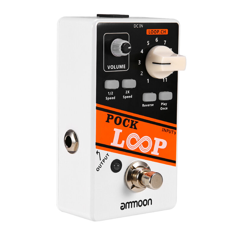 Pedal pock loop para guitarra ammoon, pedal de efeito para guitarra, 11 loopers, máximo de 1/2 minutos de gravação, suporte para e 2 velocidades