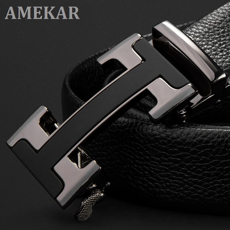 Cinturones de lujo para hombre, correa de cuero de Genune con hebilla automática, de marca de diseñador, de alta calidad, color negro, MP02801P
