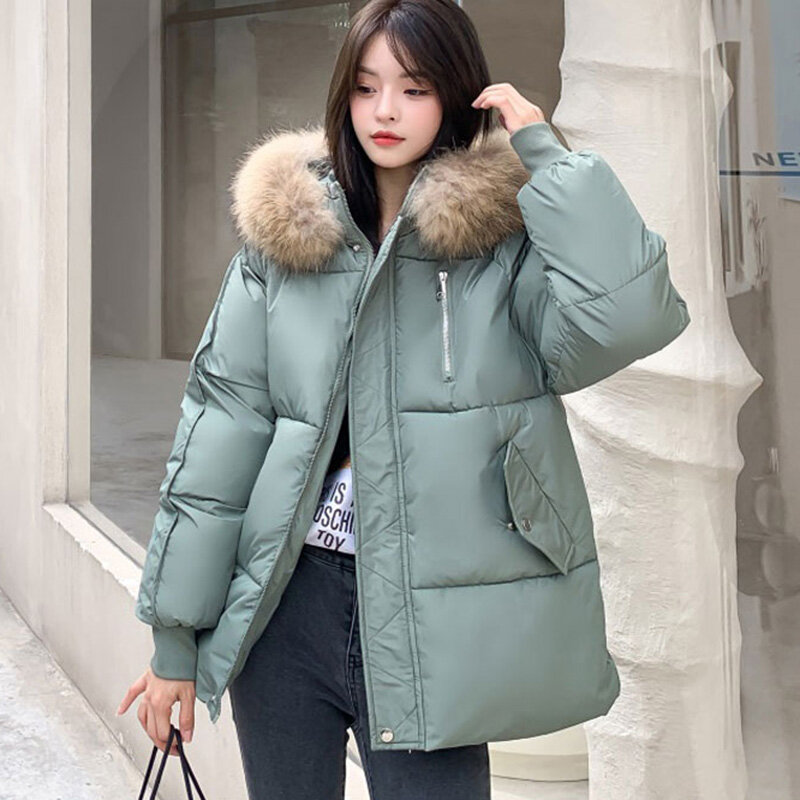 2021 nuove donne invernali collo di pelliccia parka giacche con cappuccio moda addensare caldo cappotto trapuntato donna donna inverno capispalla parka Jacke