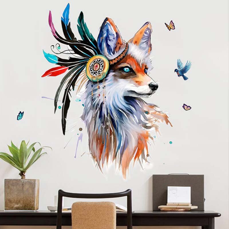 Decorazione domestica 3d testa di lupo adesivo murale per soggiorno adesivo stile indiano adesivo camera da letto decor