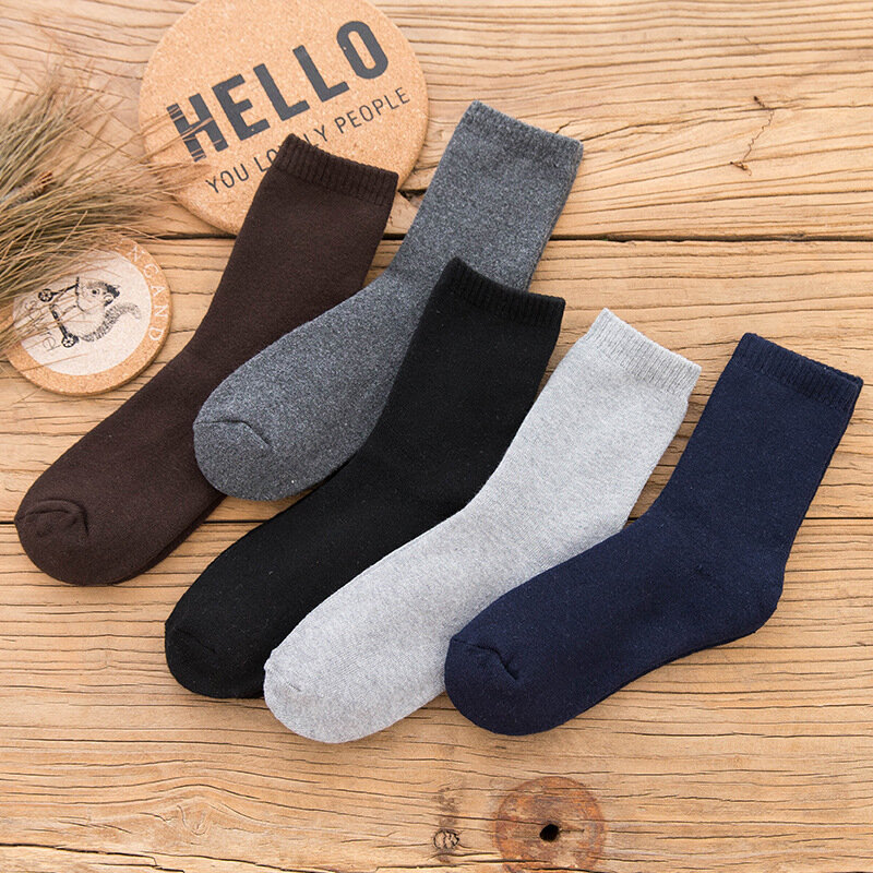 5Pairs/Men's Terry Socks Thicken Warm Business Warm Socks Men's Cotton Socks Solid Color Winter Men's High Quality Thick Socks