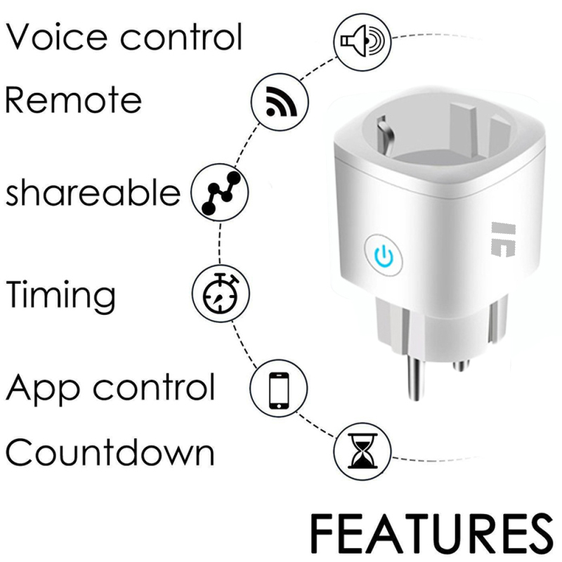 Tuya WiFi Smart Plug 10A EU Monitor DAYA Timer Socket APP Remote Kontrol Suara Bekerja dengan Alexa Google Tidak Diperlukan Hub